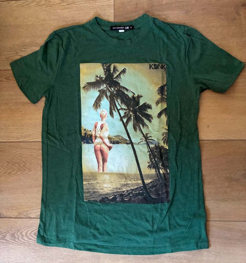 Kayden K Green Tropical Beach Graphic T-Shirt-Size S-New